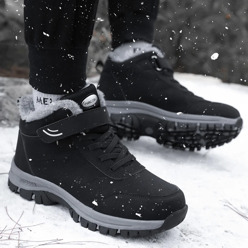 New Winter Boots Women Men Plush Leather Waterproof Sneakers Climbing Hunting Shoes Unisex Lace-up Outdoor Warm Hiking Boot Man