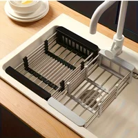 Égouttoir de cuisine rétractable et réglable en acier inoxydable, support de rangement multifonctionnel pour légumes et fruits 5