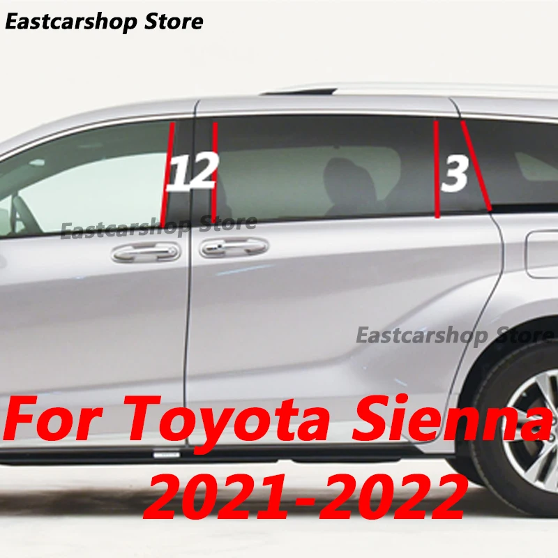 For Toyota Sienna XL40 2021 2022 2023 Car B C Pillar Middle Central Column PC Window Decoration Strip Sticker Cover Accessories