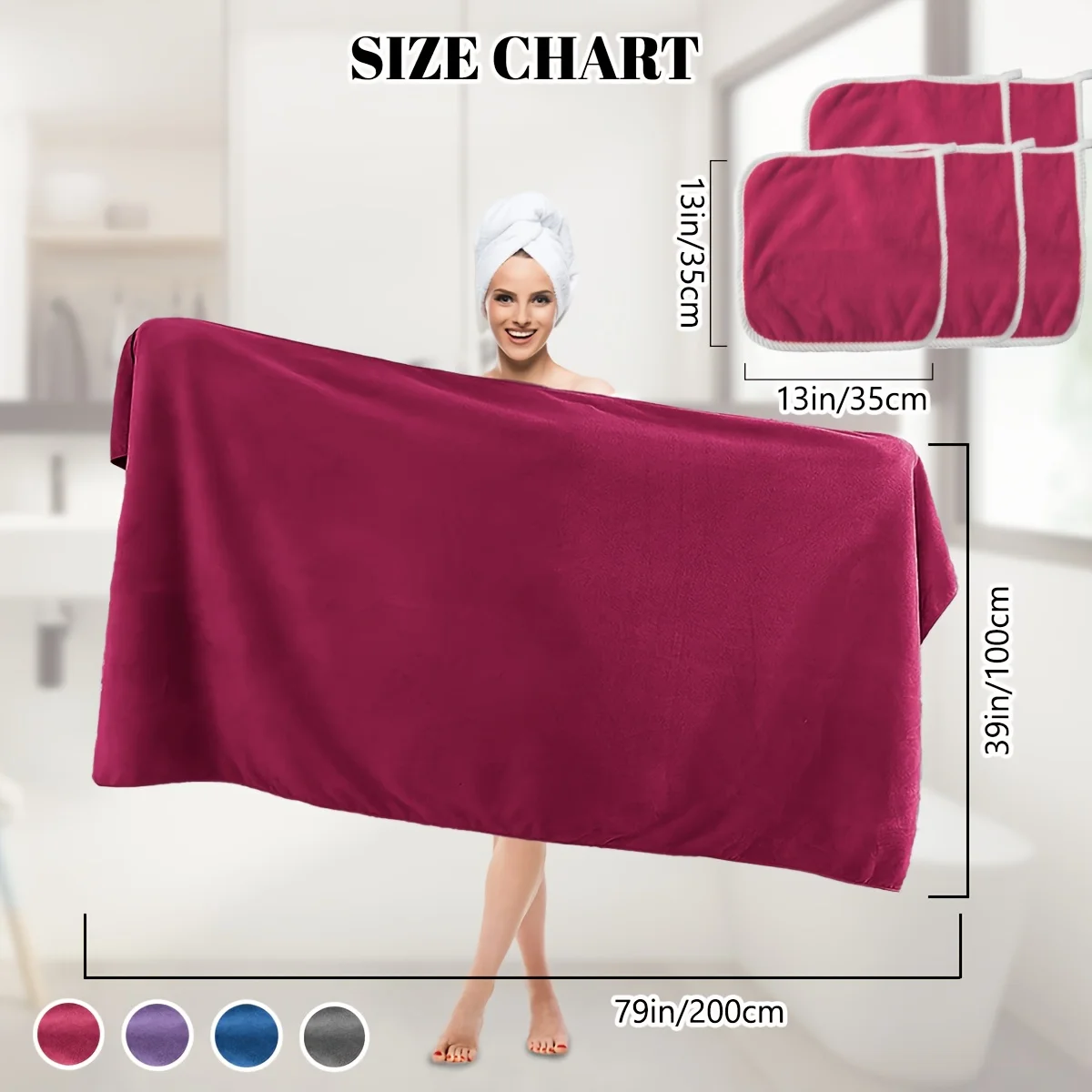 Plus Size Bath Towel for Curvy Women,Extra Large Soft Coral Fleece Body Towel 200x100cm Quick-Dry,Lightweight,Highly Absorbent 5