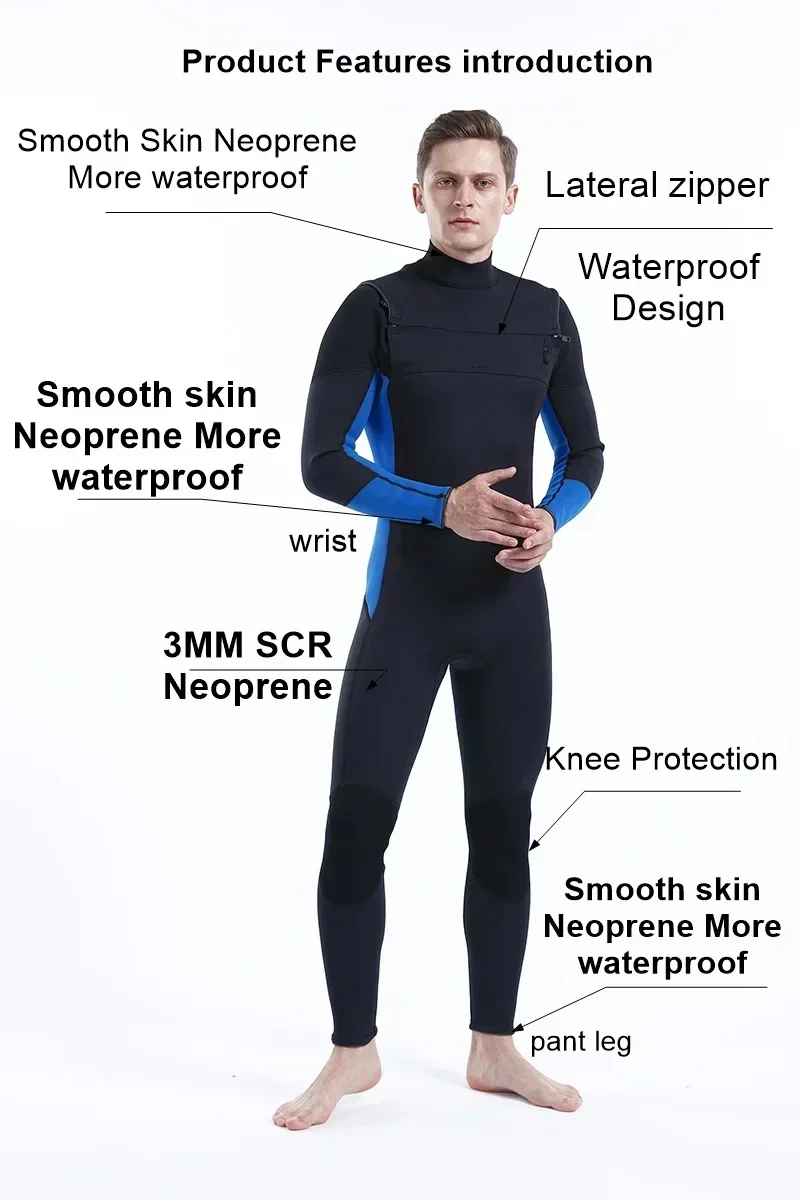 3mm Neoprene Mens Wetsuit Chest Zip Front Entry Diving Suit for Bodyboarding &Scuba,Plus Size Thermal Durable Swimwear