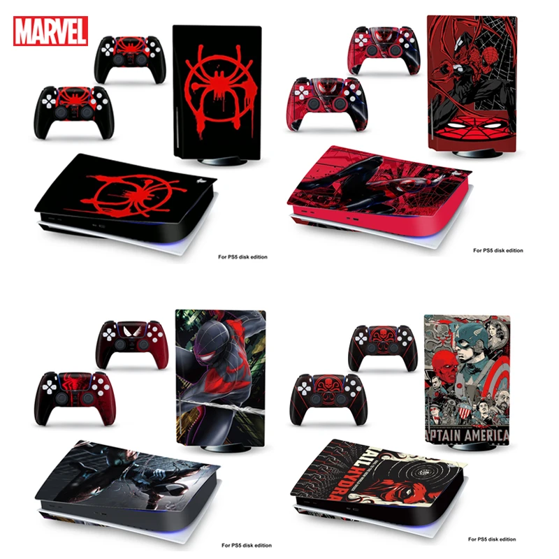 Marvel Vinyl Decal Skin Sticker Cover for PS5 Disk Skin Sticker Console and 2 DualShock Controllers Full Game Accessories