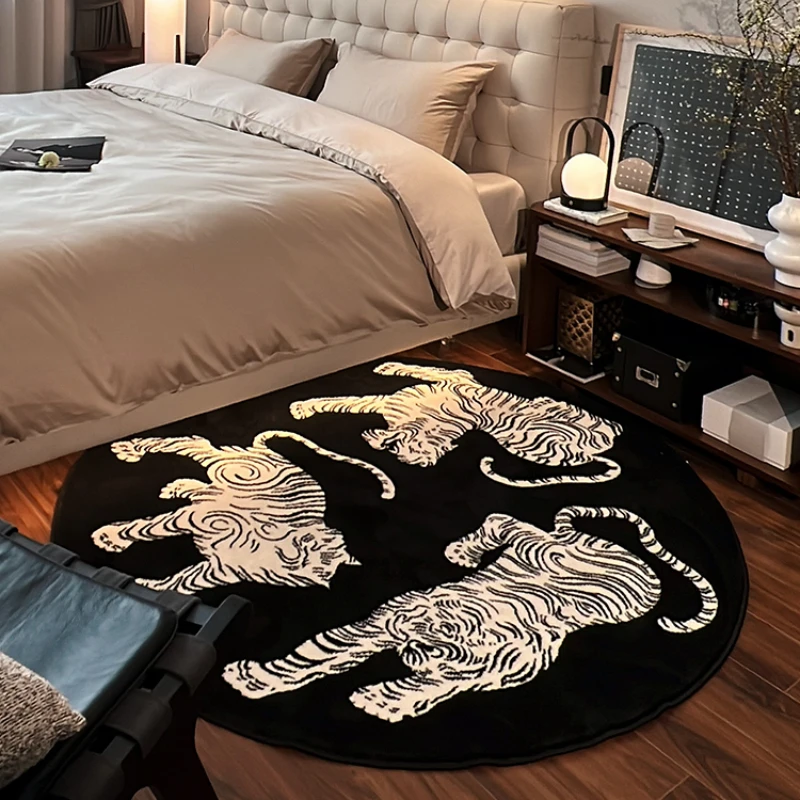 Living Room Round Carpet Chinese Style Black White Abstract Tiger Zebra Rug Home Decoration Art Animal Bedroom Mats ковер 러그