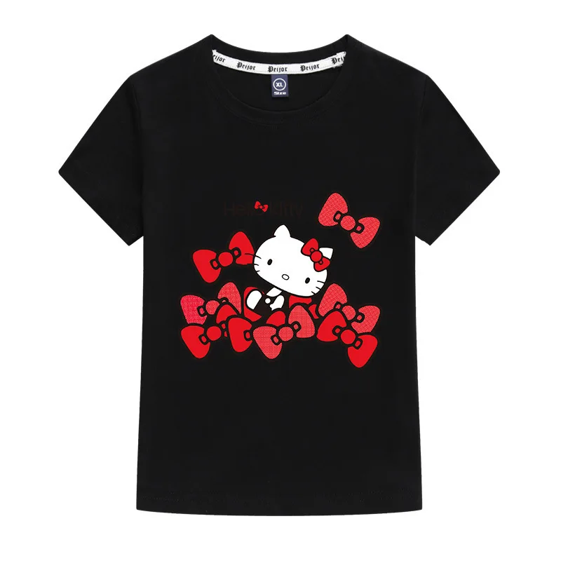 thumbnail image 1 of Ropa infantil de Hello Kitty, camiseta informal de verano a la moda de manga corta con estampado de dibujos animados para niña, camiseta transpirable de algodón puro para niño, nueva, 1 of 5