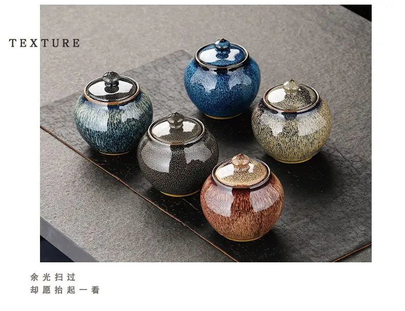 Description Picture 4 of itemPainted Texture Tea Canister Sealed Ceramic Tea Caddy Storage Jar with Lid Coffee Table Desk Decoration General Jar Candy Can