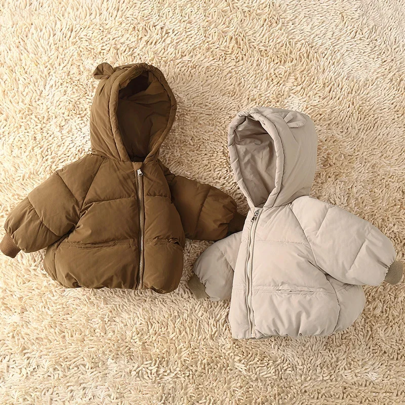 New Baby Coat Winter Thickened Down Jackets Girls Boys Plush Warm Outerwear Childrens Solid Hooded Cotton Parkas Snowsuit 12M-5Y