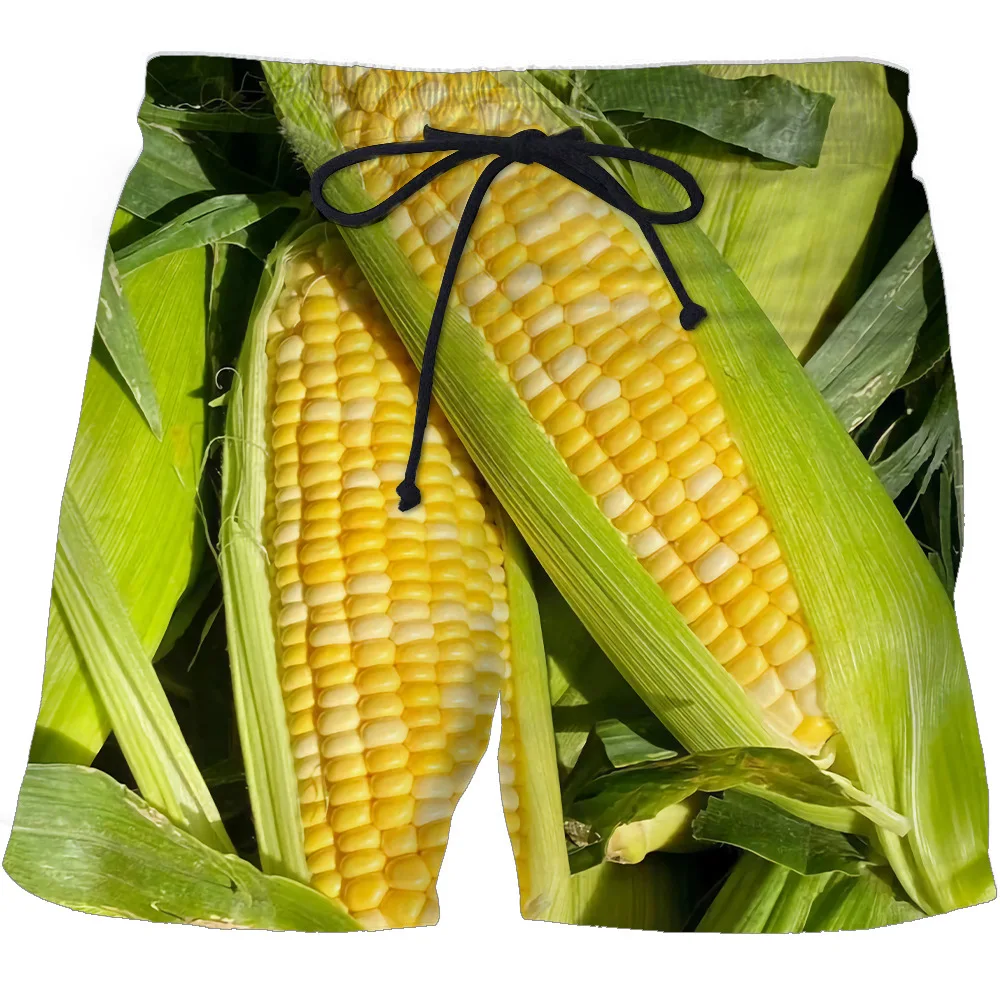 Summer Funny Corn Hawaiian Beach Shorts Maize 3D Print Men Casual Surfing Board Shorts Oversized Swimwear Trunks Kids Clothing 4