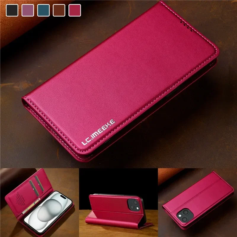 Luxury Magnetic Leather Wallet Card Slot Phone Case with Flip Stand Cover Coque