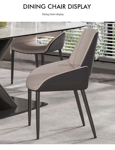 Mesa de cocina de losa de roca italiana, marco de acero al carbono negro,  silla de seis asientos, combinación blanca, mesa de comedor rectangular  minimalista