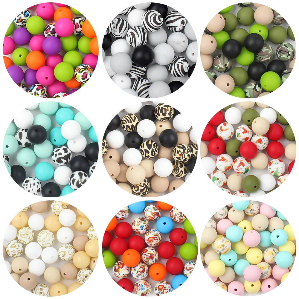 Round Silicone Beads For Jewelry Making DIY Pacifier Chain Beaded Pen Food Grade 15Pcs 12MM Colorful Accessorie Set silicone beads silicone teething beads silicone jewelry accessories