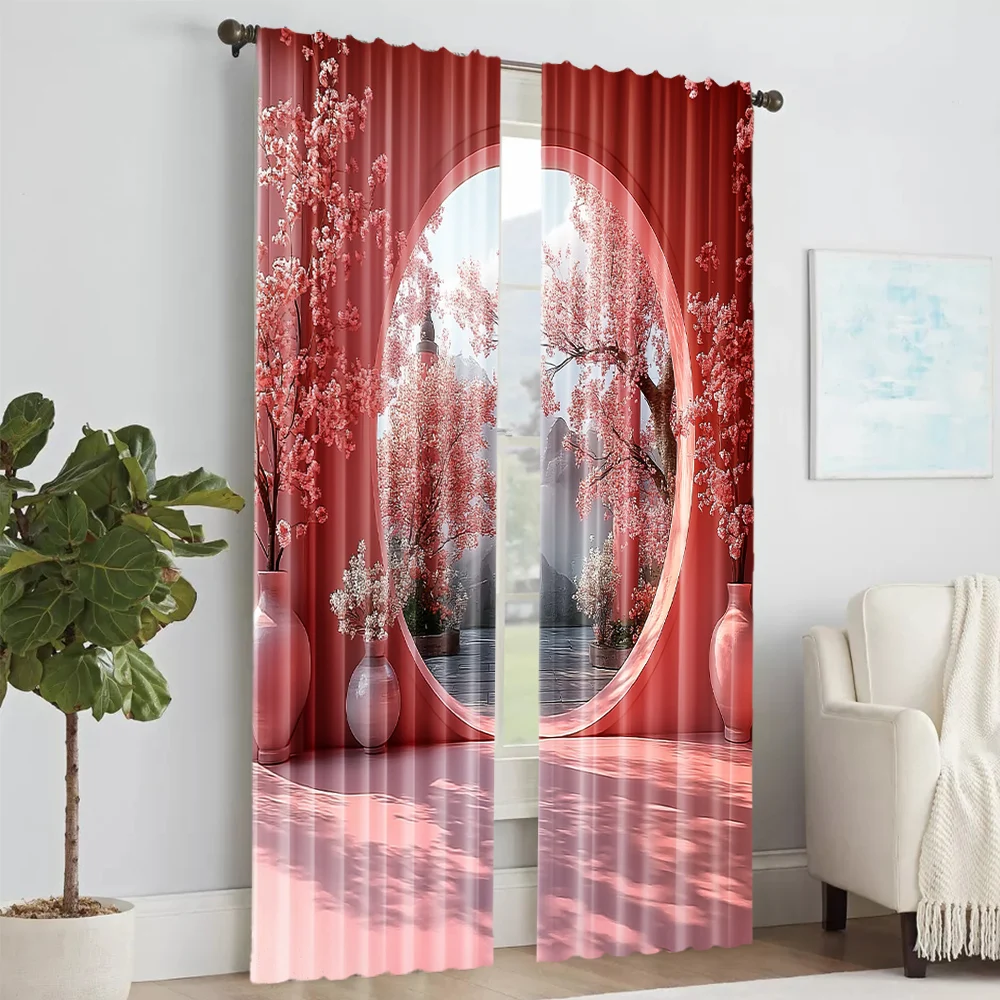 2 pcs, versatile polyester transparent curtains for home decoration Maple Landscape for use in bedrooms and living rooms 2