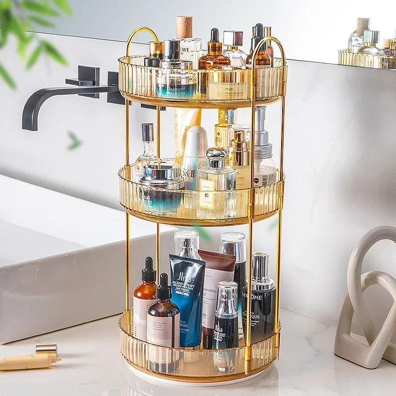 Rotating Makeup Organizer for Vanity 3 Tier Skincare Organizers Large Storage Bathroom Countertop Clear Cosmetic Holder Dresser makeup organizer