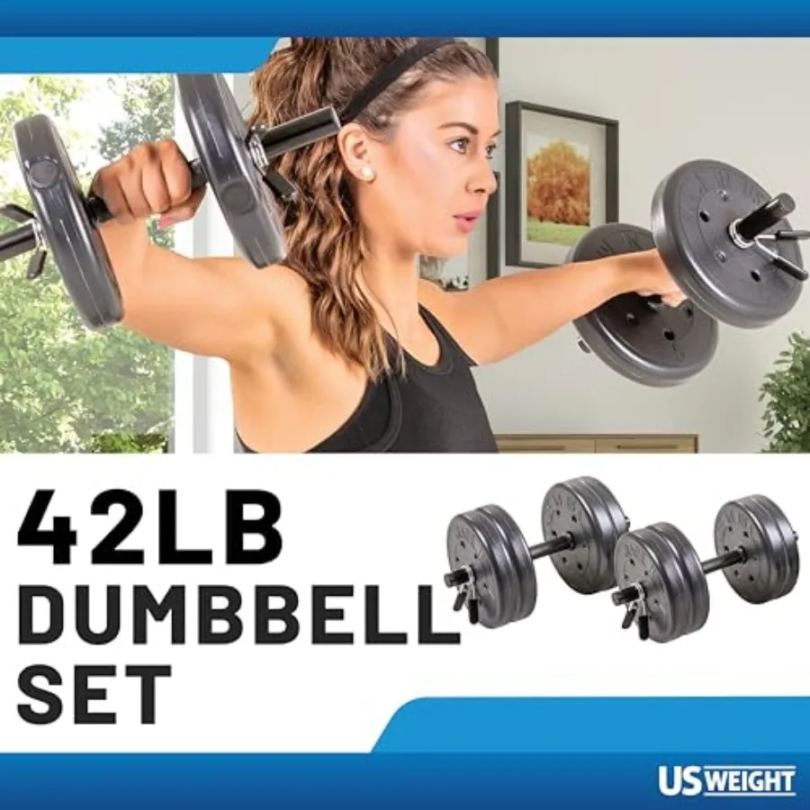 Adjustable 42LB Dumbbell Set with Spring Clips, 14" Knurled Bars – Made in USA, Essential Home Gym Equipment for Strength Traini