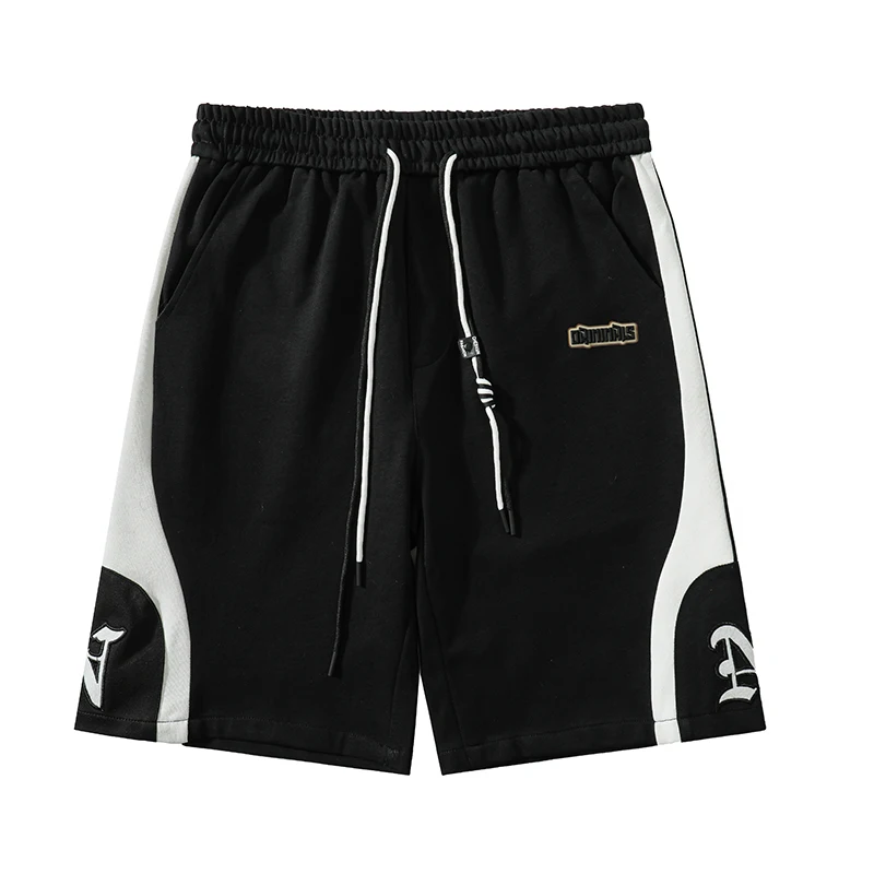 2024 Summer Embroidered Letter Colorblock Shorts Casual Loose Sweatpants Unisex Trendy Wear