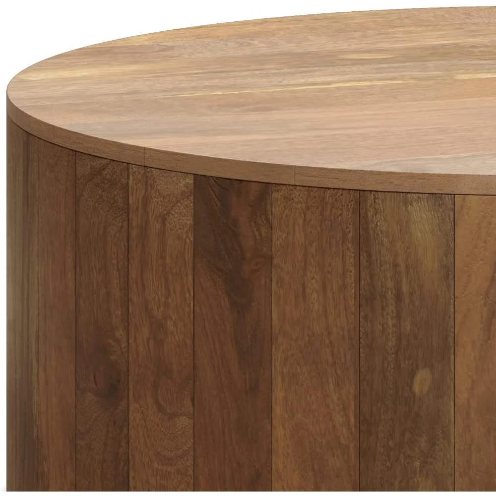 36-Inch Round, Solid Mango Wood Drum Design for Living Room, Assembled, Coffee table 5