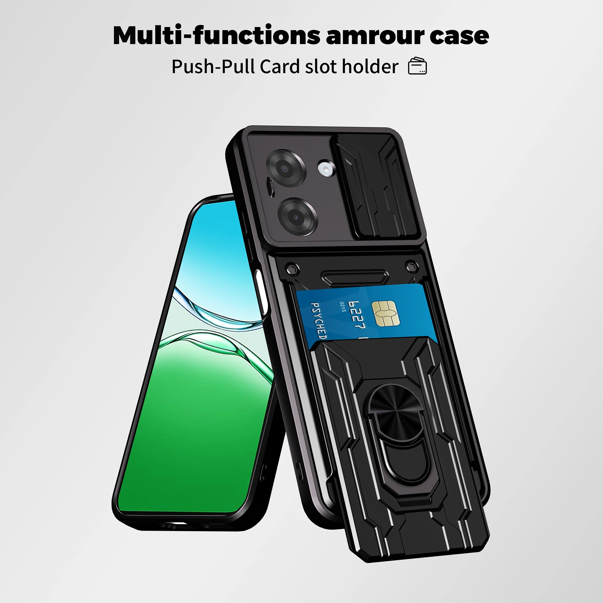 Rugged Armor Magnetic Bracket Case with Card Storage and Slide Camera Protection Cover