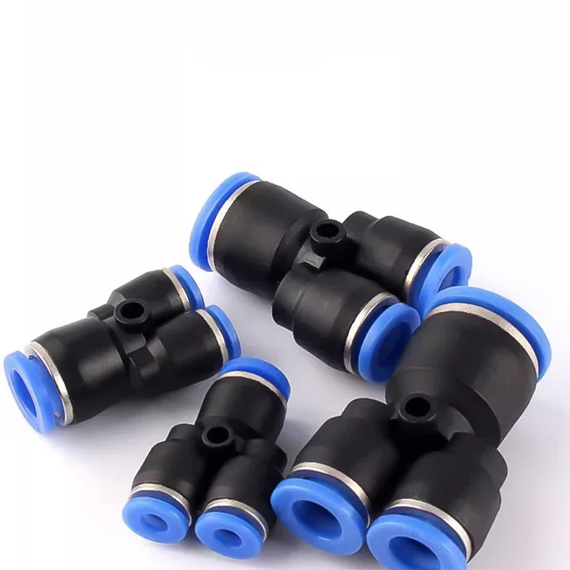 PE Air Connectors 4/6/8/10 12mm Pneumatic Fitting Quick Connect Slip Lock Tee 3 Way Plastic Pipe Water Hose Tube Connector
