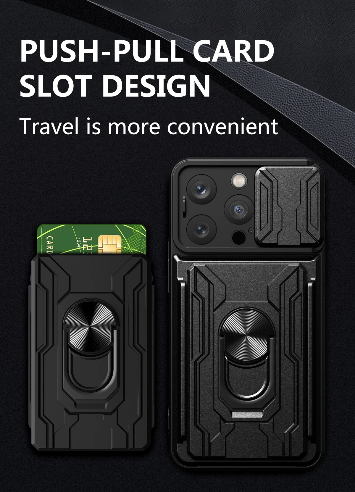 Heavy Duty Case For iPhone 16 Pro Max 15 Plus 14 13 12 Cover With Card Pocket Ring Stand Holder Shockproof Fundas Coque Capa