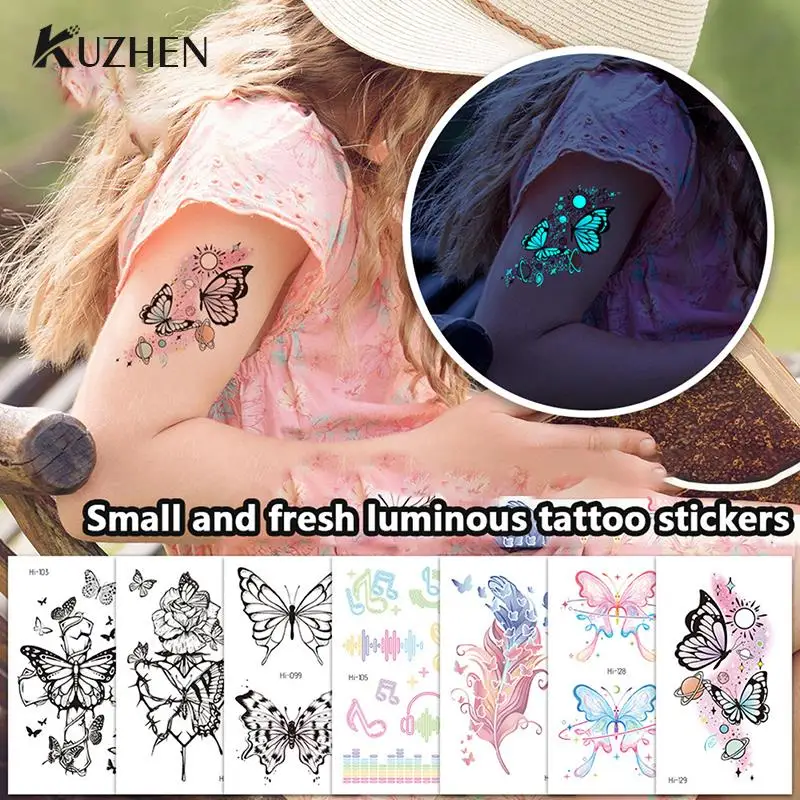 

Sketch Sexy Butterfly Nightglow Temporary Tattoo Women Body Art Painting Arm Leg Tattoo Sticker 3D Fake Waterproof Half Sleeve