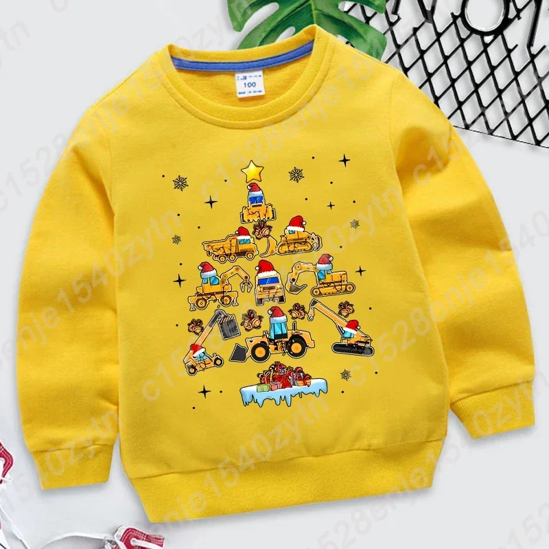 thumbnail image 1 of Sudadera con estampado de árbol y camión excavadora navideño para niño, informal, de manga larga, cuello redondo, transpirable, cómoda y navideña, 1 of 5
