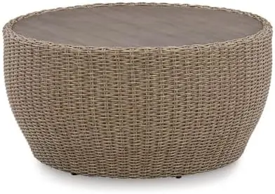

Signature Design by Ashley Danson Bohemian Outdoor Resin Wicker Round Coffee Table, Brown
