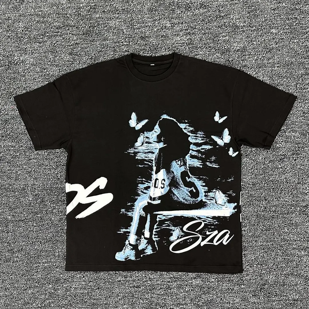 Camiseta de manga corta de algodón con gráfico Sza Vintage, camiseta de ocio y cómoda adecuada tanto para hombres como para mujeres, ropa para hombres