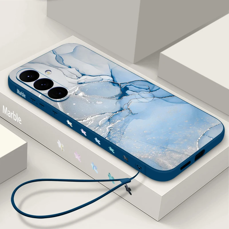 Elegant Marble Print Soft TPU Lanyard Phone Case