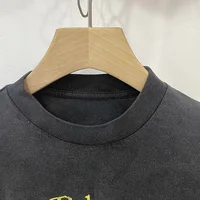 Meilleure qualité coton Vintage lavé noir surdimensionné à manches longues T-Shirt lettres graphiques impression jaune Logo RRR123 T-Shirt étiquettes 3