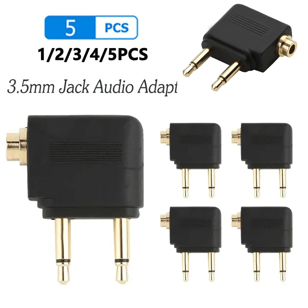 1-5pcs Dual 3.5mm Audio Adapter Plug Adaptor Jack Headphone Converter Adapter Headset Connector Airline Airplane Travel Earphone