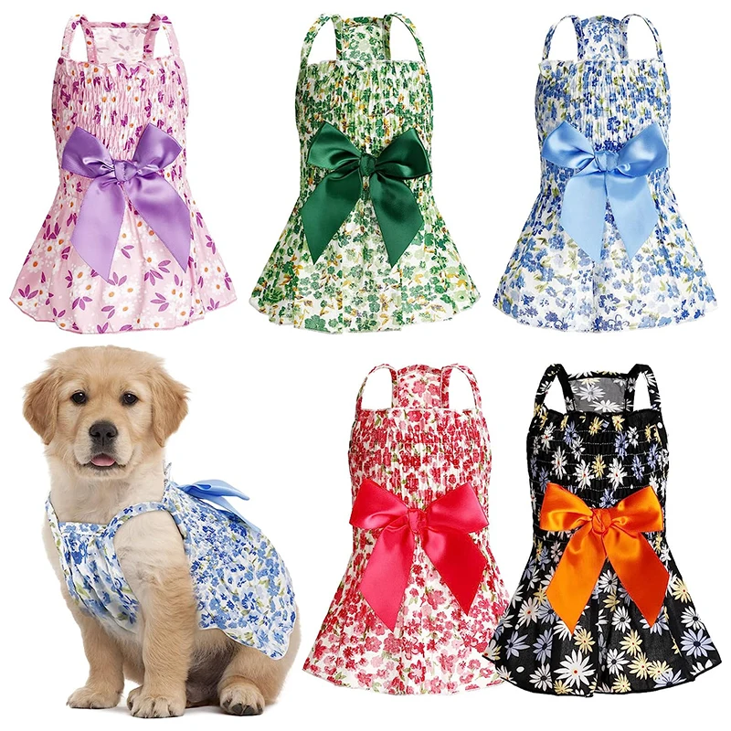 

Bowknot Puppy Princess Dress Summer Floral Dog Skirt for Chihuahua Pomeranian Skirt Small Dogs Cats Slip Dress Pet Costumes