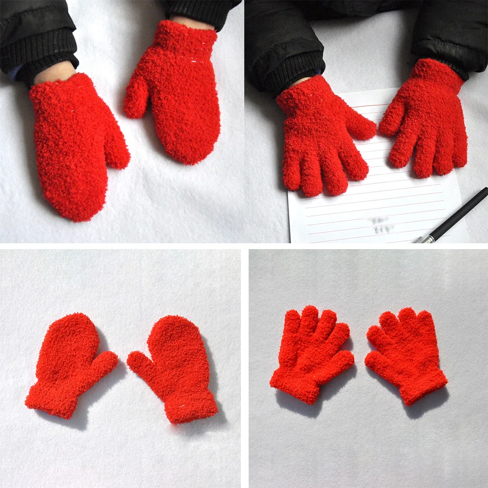 

Cute New 1-4Y Kids Gloves Winter Baby Plush Coral Gloves Toddler Full Fingers Mittens Warm Windproof Glove For Boys Girls Gifts