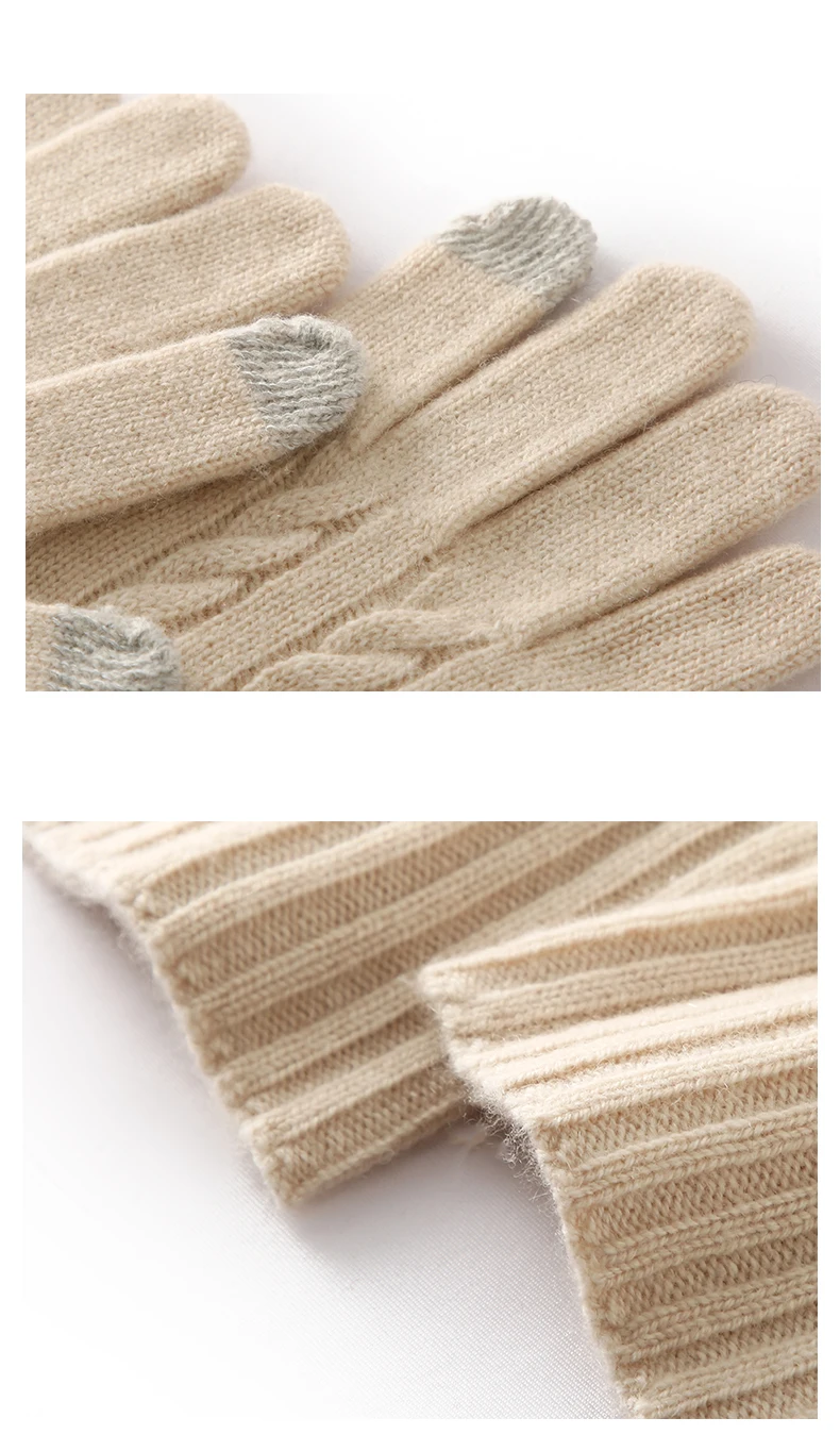 Einfache Handschuhe aus 100 % Kaschmir, warmer Paar-Stil, Herbst-Winter, kältebeständig, mit Fleece gefüttert, verdickte Touchscreen-Fingerhandschuhe – Detail 14