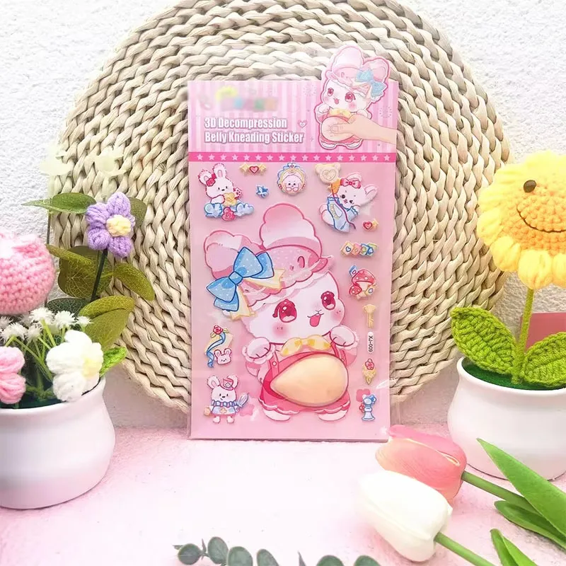 1PC Lovely Animal 3D Stereo Tummy Press Fun Stress Relief Sticker,Rabbit Panda for DIY Craft,Scrapbook,Phone Case Decor