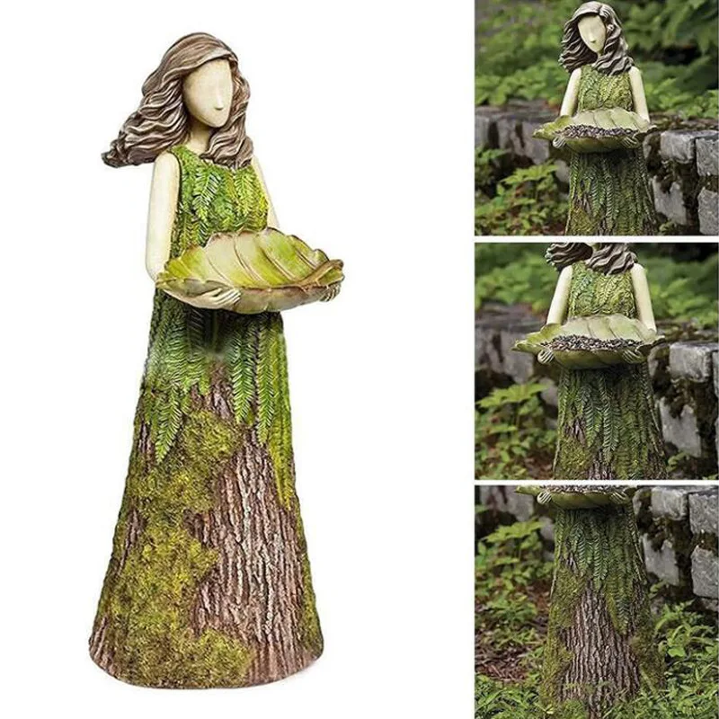 

[Funny] Fairy forest girl angel bird feeder Garden decoration Resin Statue model Action Figure toys Ornaments kids best gift