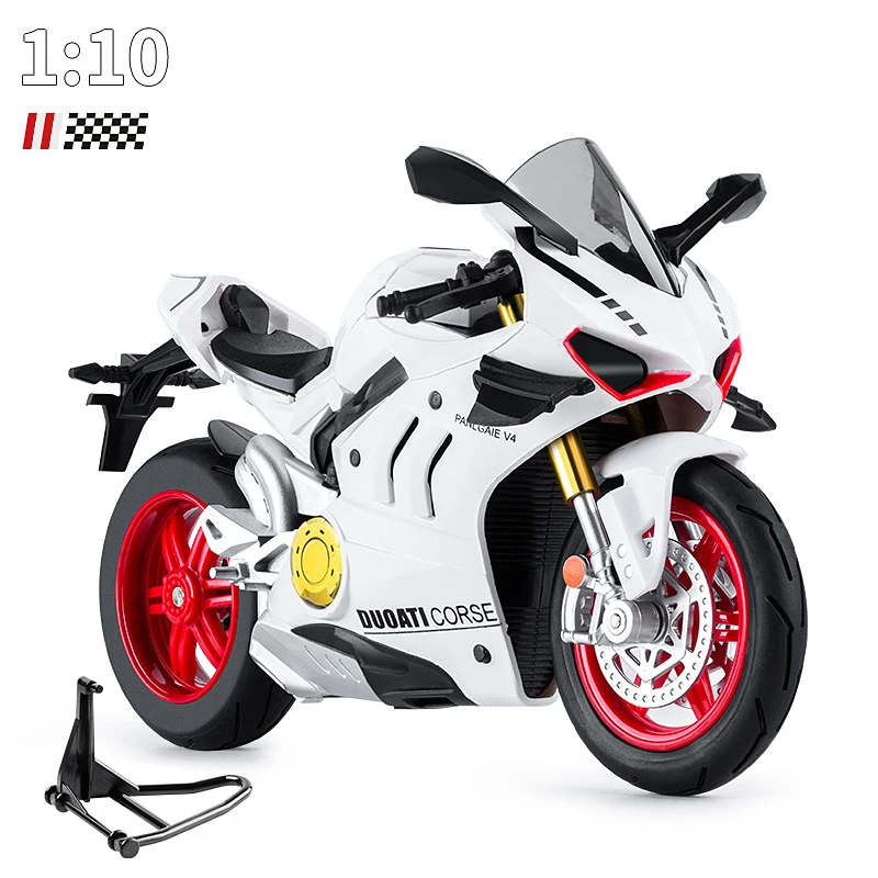 1:10 Ducati V4S S1000RR H2R Alloy Die Cast Motorcycle Model Vehicle Collection Sound and Light Off Road Autocycle Toys Car 6