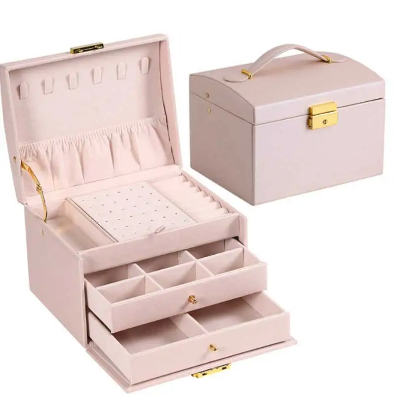 Elegant Three Drawer PU Leather Jewelry Box with Security Lock