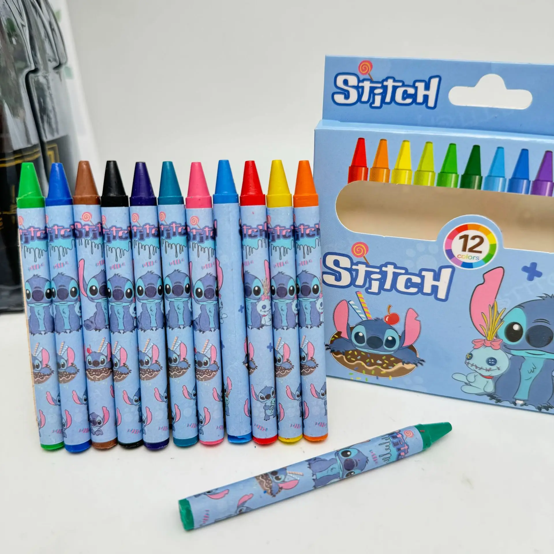 12pcs Stitch Paint Brush Set Kids Disney Anime Colour Pencil Art Painting Crayon Children Graffiti Pens Oil Painting Stick Gift - Image 2