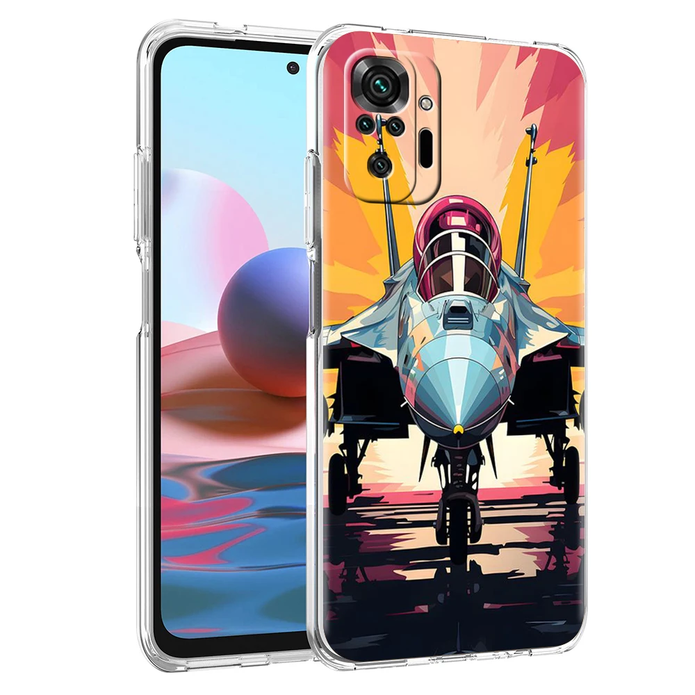 Sky Jet Fighter Handy hülle Abdeckung für Redmi 12 Note 10 11 11t 7 8 8t 9 k40 Gaming 9a 9c Pro plus 5g transparente Shell Capas Taschen – Detail 1