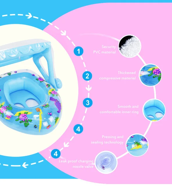 Inflatable Swimming Ring Toddler Swim Boat Swimming Training Baby Swimming Ring Child Swimming Pool Water Seat With Canopy 4