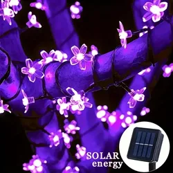 Radiant Cherry Blossom Solar LED String Lights - 8 Modes for Outdoor Decor & Events (Purple light)