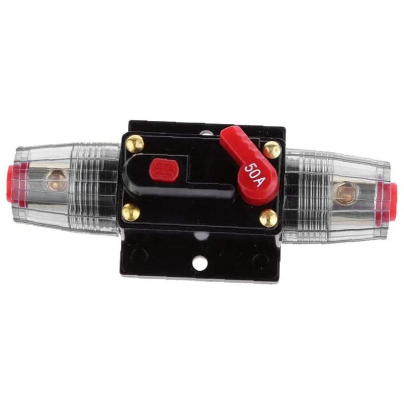 

Circuit Breaker 12V-48V DC 50A Resettable Car Stereo Circuit Breaker Power Protection System