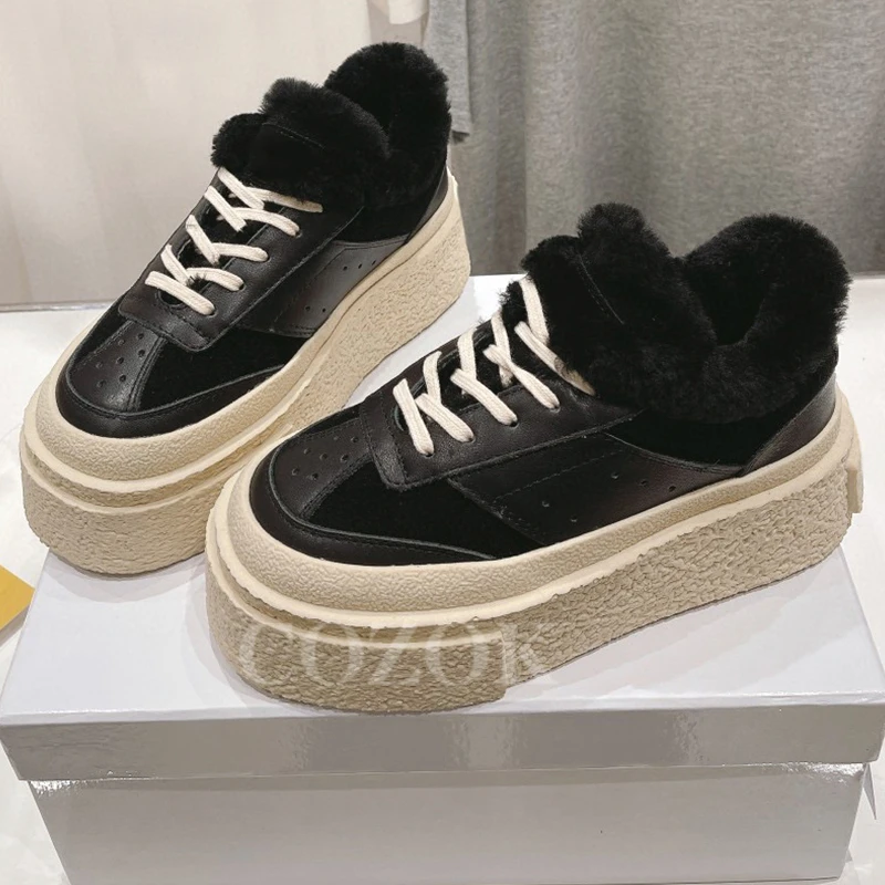

2023 Female Leisure Shoes Autumn New Wear Resistant Thick Bottom Warm Loafers Round Head Height Increasing Lovers Shoe