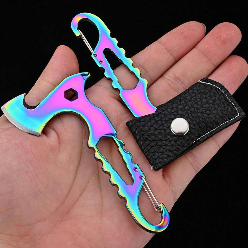 Stainless Steel Mini Axe-shaped Knife Multifunctional Pocket Knife Portable Camping Tools Unpacking Knives Keychain Pendant