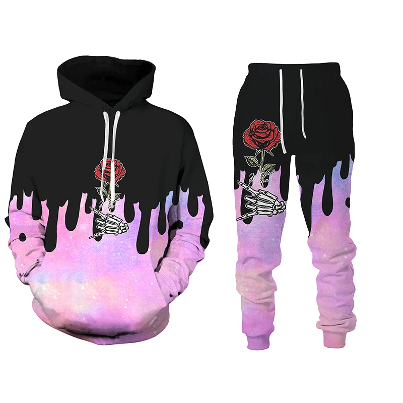 

y2k Clothes For Women Casual High Street Ladies Rose&Sexy Lips Graphic Hoodies Sweatshirts/Pants/Suit 2 Piece Sets Women Outfit