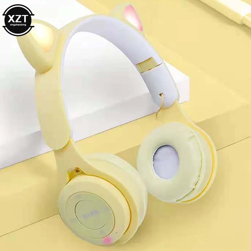 New Fashion Cute Bluetooth 5.0 Wireless Headset with LED Light Y08M Luminous Cat Ear Headphones HiFi Stereo Bluetooth Headset