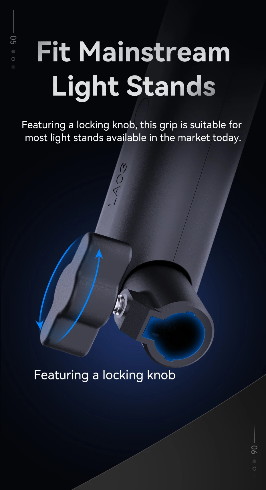 LA03 Light Stand Hand Grip Universal 1/4'' Screw Handheld Holder Stand for Tripo