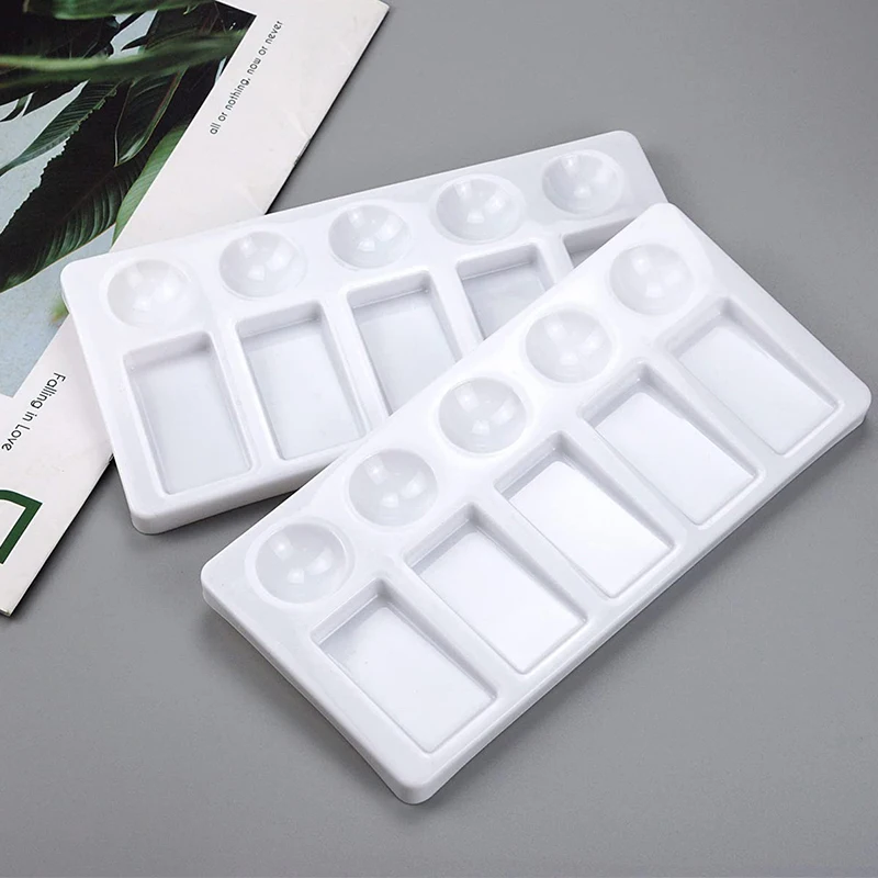 2pcs 10-Well Watercolor Painting Palette Rectangle Artist Paint Palette Mixing Tray For Watercolor Oil Gouache Acrylic Paints