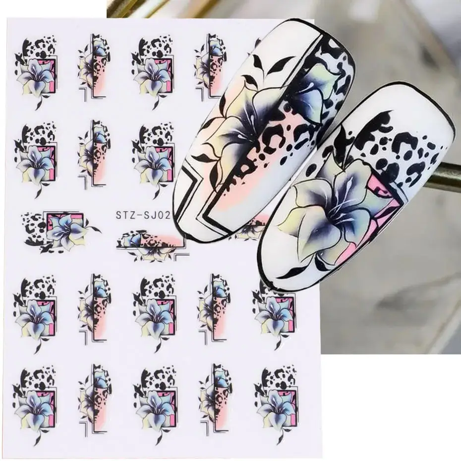 Nail Stickers Nail Art Decoration Nail Decals Flower Stickers Lily Flower Geometric 3D Nail Stickers Maple Leaves Lines Nail Art Adhesive Sliders Red Berries Decals Decoration PPSTZ-SJ027