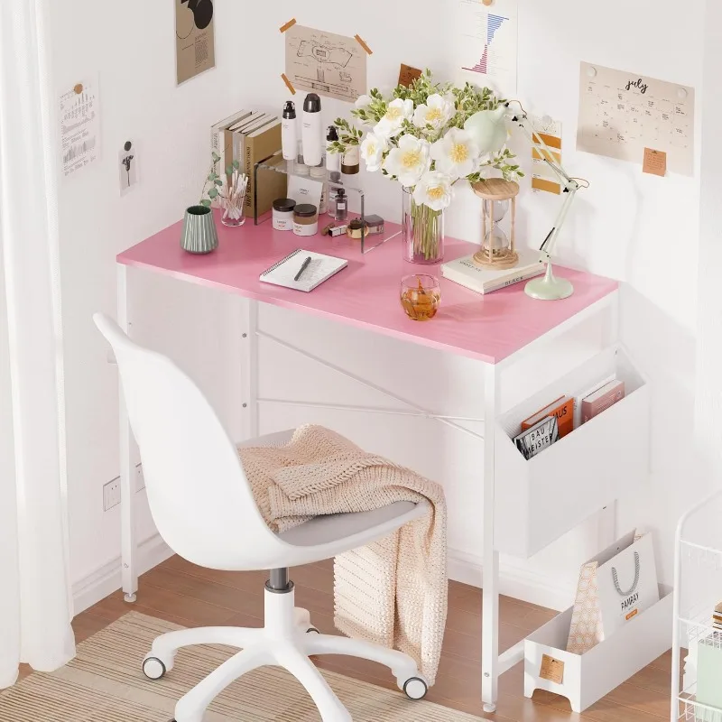 32 Inch Computer Desk for Small Spaces with Storage Bag, Home Office Work Desk with Headphone Hook, Small Offic 2