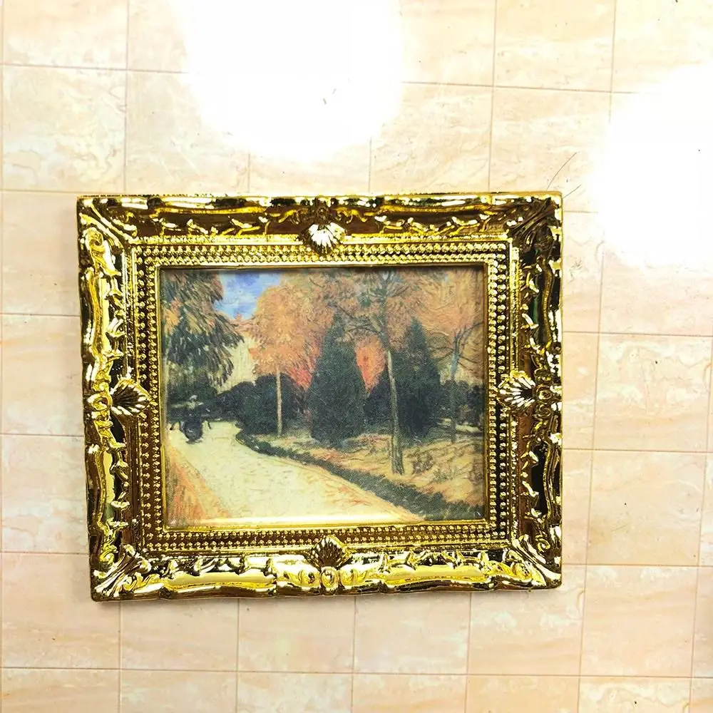 Vintage Miniature Framed Oil Painting Dollhouse Wall Ornament